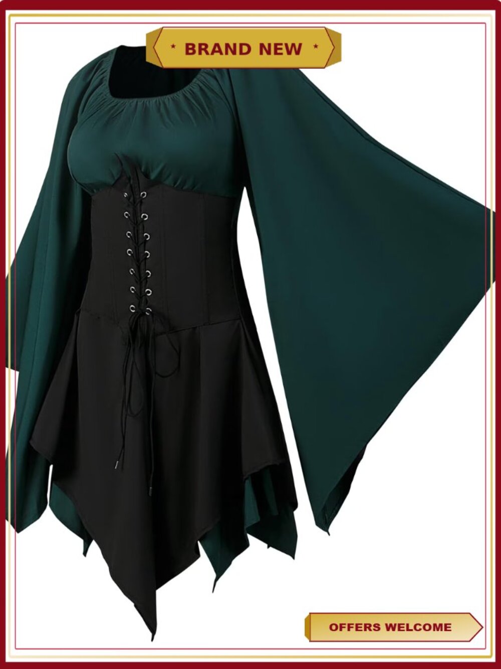 Medieval Renaissance Cosplay Dress Victorian Lace Up Corset Dress Gothic